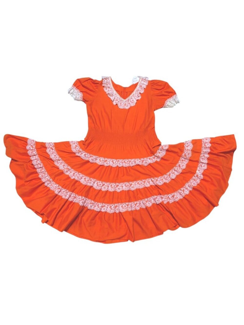 VTG Handmade Square Dancing Dress M Puff Sleeves Tiered Circle Skirt Rockabilly